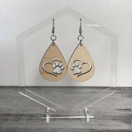 Dog Print and Heart Drop wire earringsPink tiful of LOVE