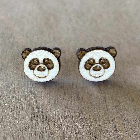 Panda stud earrings; laser engraved maple woodPink tiful of LOVE