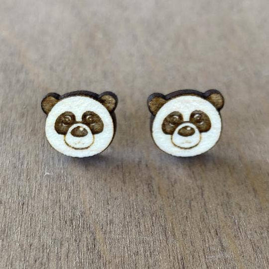 Panda stud earrings; laser engraved maple woodPink tiful of LOVE