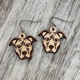 Wooden Pit Bull Wire EarringsPink tiful of LOVE
