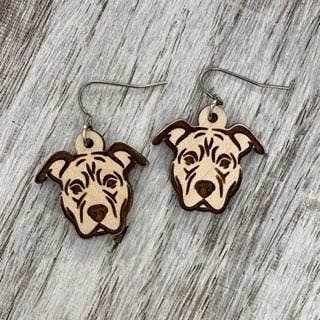 Wooden Pit Bull Wire Earrings