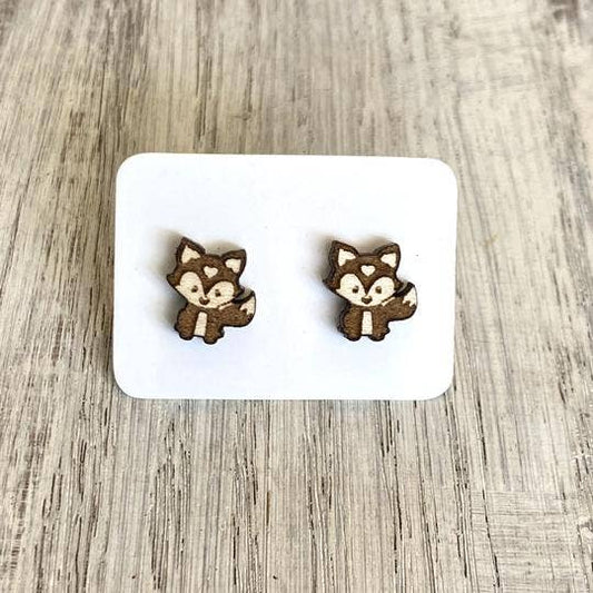 Fox Stud earrings; Laser Engraved Maple WoodPink tiful of LOVE