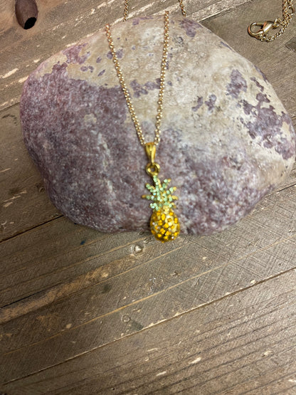 Pineapple-Gold Plated, Rhinestone Pendant on a Gold ChainPink tiful of LOVE