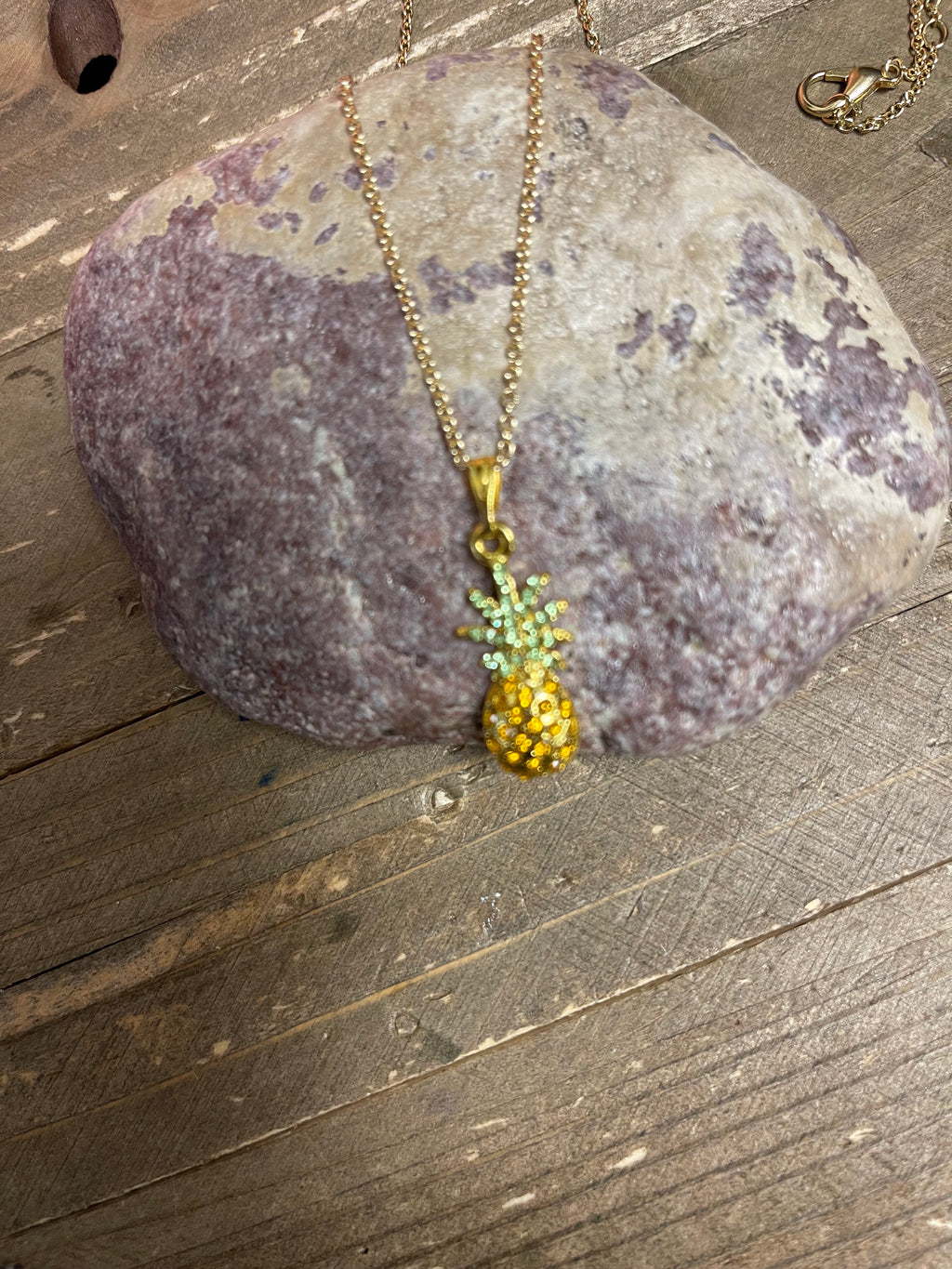 Pineapple-Gold Plated, Rhinestone Pendant on a Gold Chain