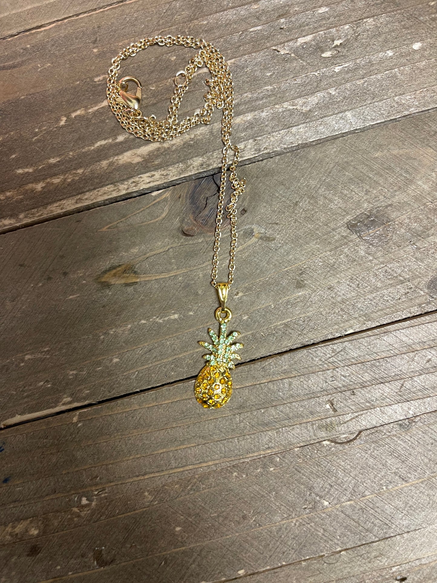 Pineapple-Gold Plated, Rhinestone Pendant on a Gold ChainPink tiful of LOVE