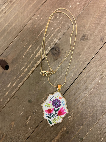 Enamel Flora Quatrefoil Pendant on a Gold Chain NecklacePink tiful of LOVE