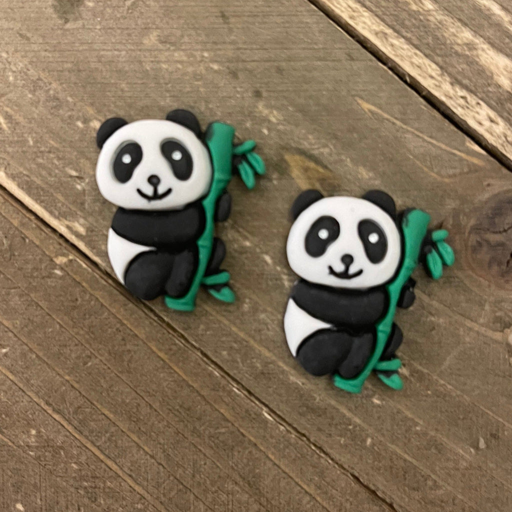 Bamboo Panda Bear Stud Earrings
