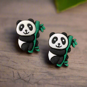 Bamboo Panda Bear Stud Earrings