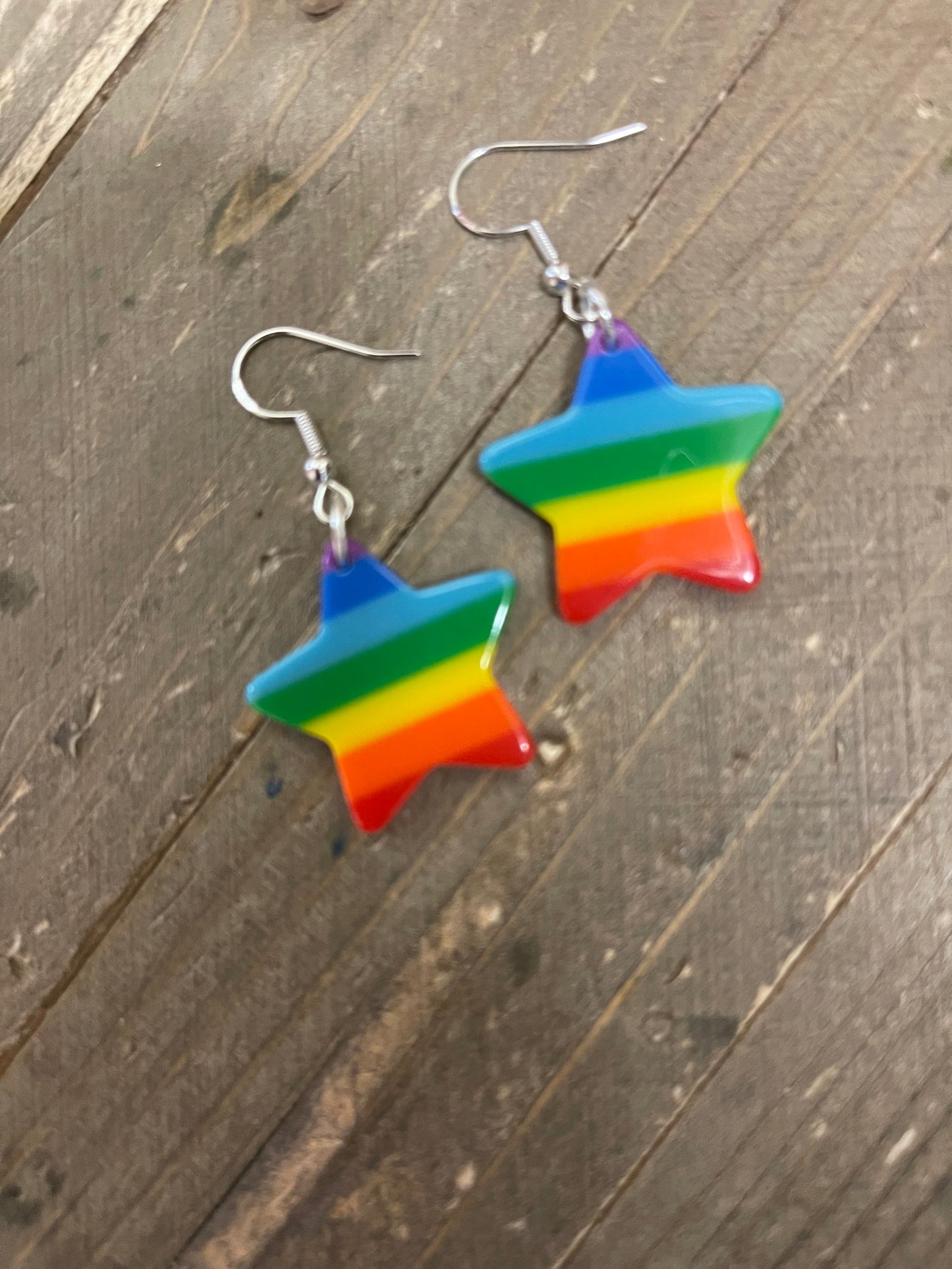 Rainbow Stars charm wire earrings