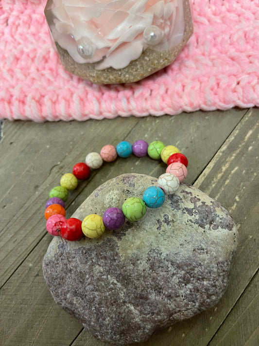 Fiesta Medium Sphere Turquoise Stone  Beaded Elastic/Stretch BraceletPink tiful of LOVE