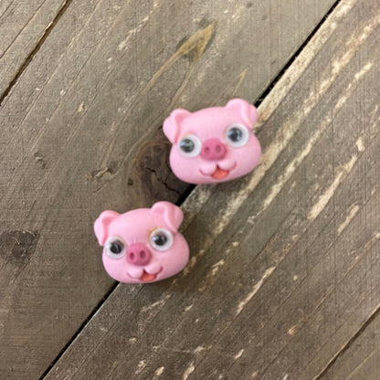 Pink Oink Pig Head Stud Earrings