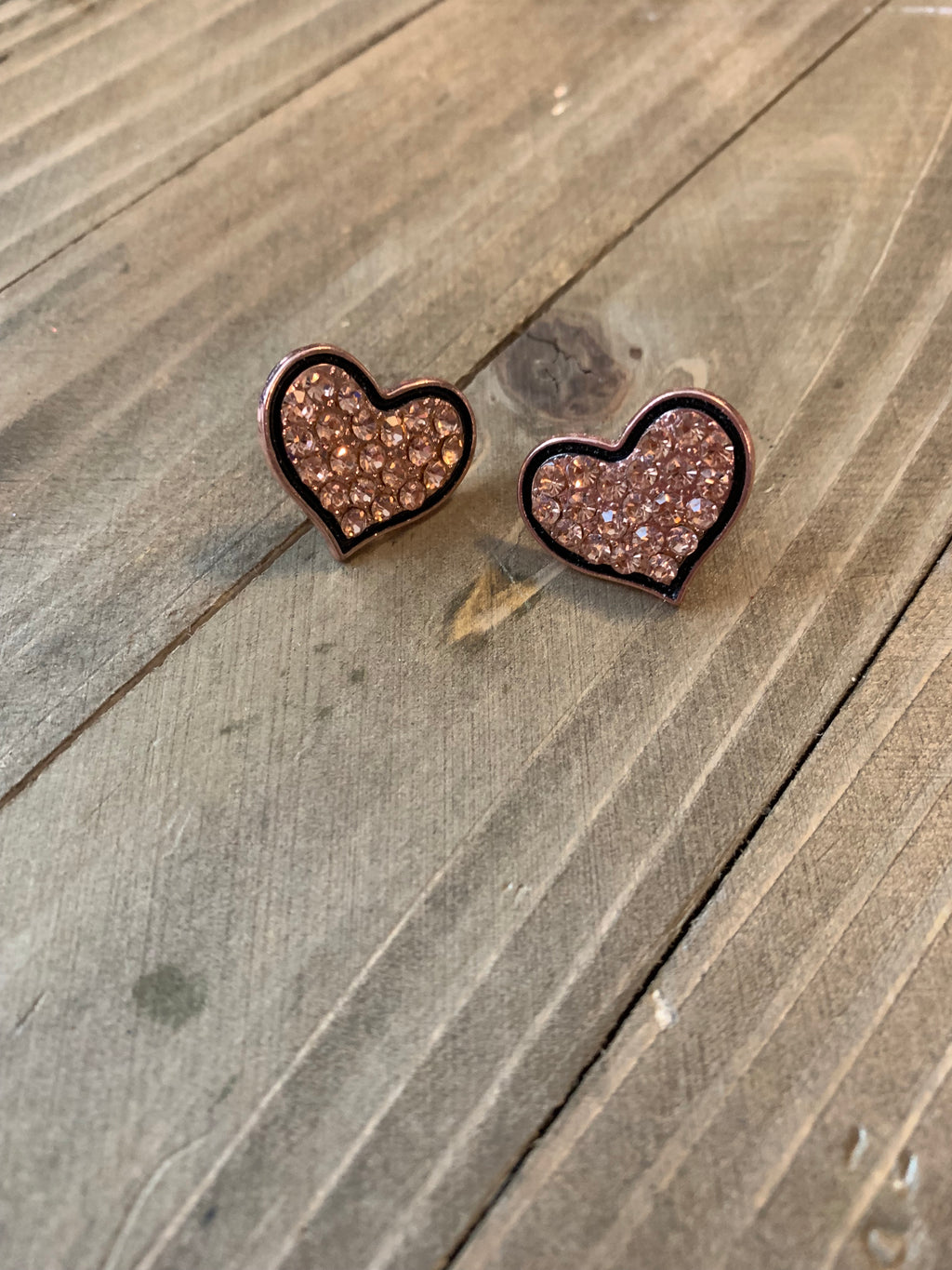 Sparkly Gold Heart with black trim Post earrings