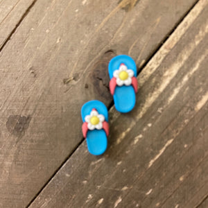 Flip Flops-Blue with Flowers Stud Earrings