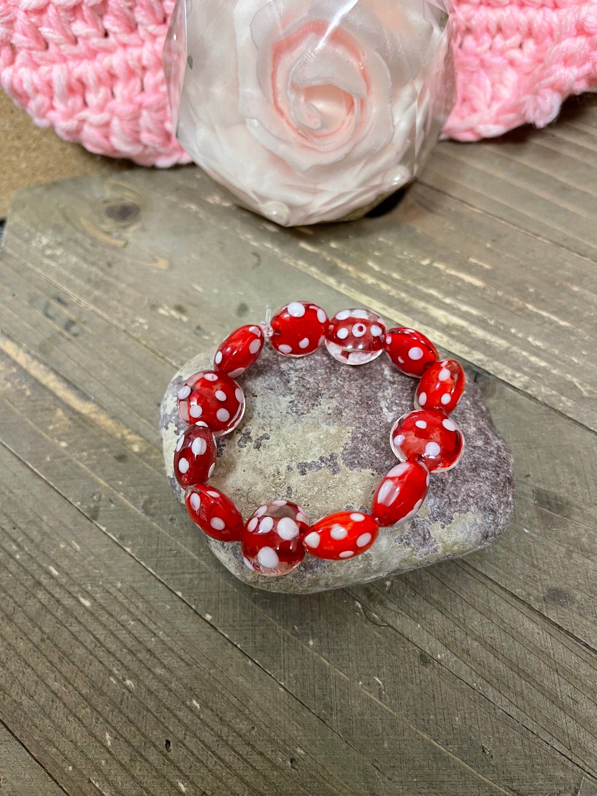Red with White Dots Glass Beaded Elastic BraceletPink tiful of LOVE