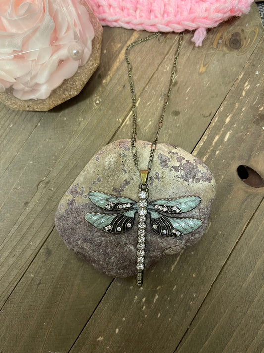 Dragonfly Pendant on a antique brass chain NecklacePink tiful of LOVE