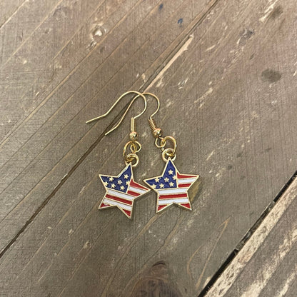 American Flag Star Charm Wire Earrings