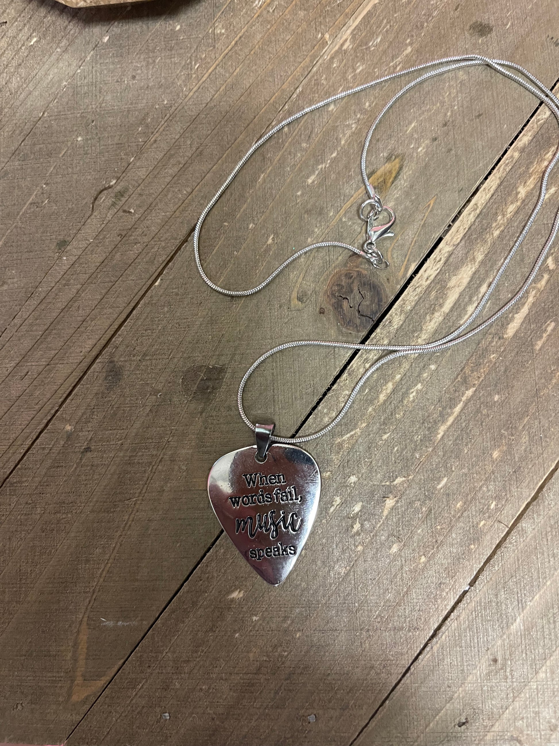 Music Speaks Guitar Pick Pendant on a Silver chain NecklacePink tiful of LOVE