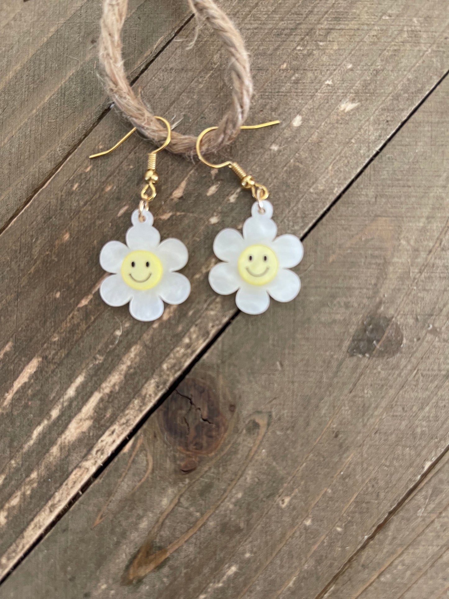 Smiley Flower Face Charm Wire Earrings