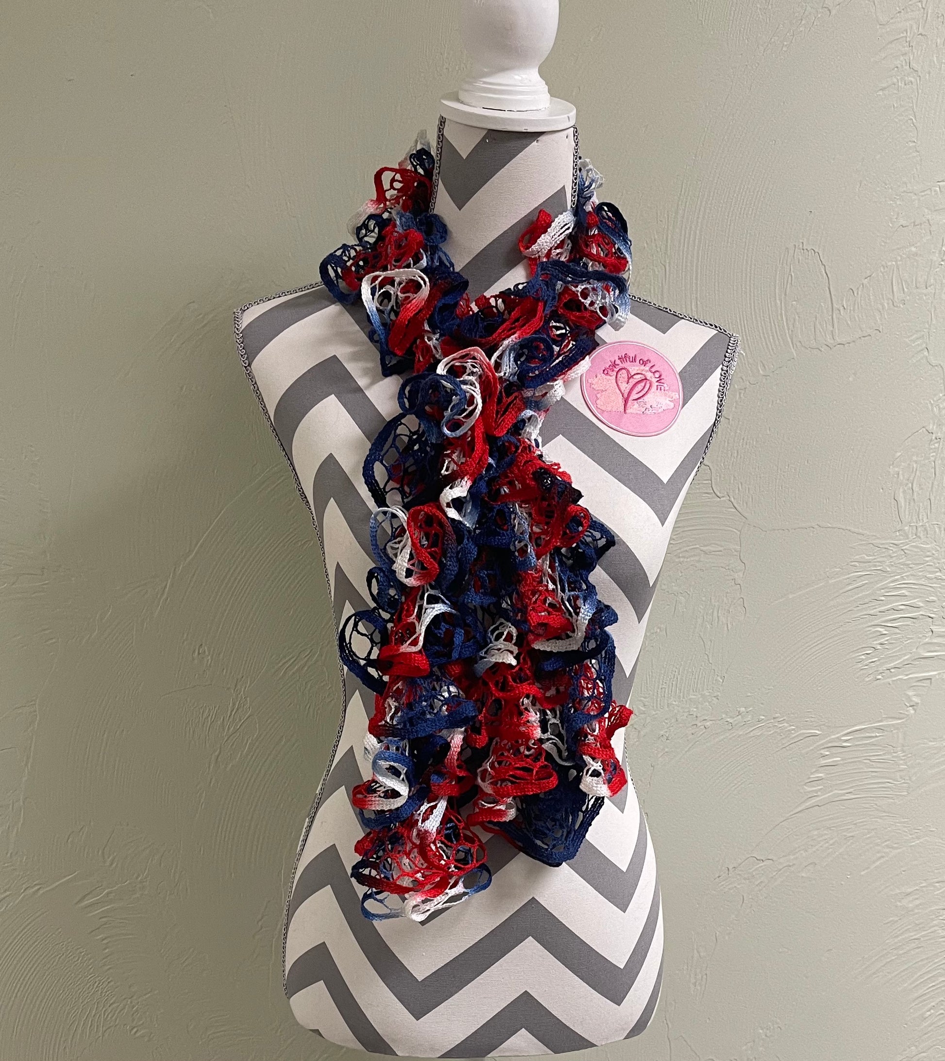 Ruffled Scarf handmade with Starbella  Yarn-PatrioticPink tiful of LOVE