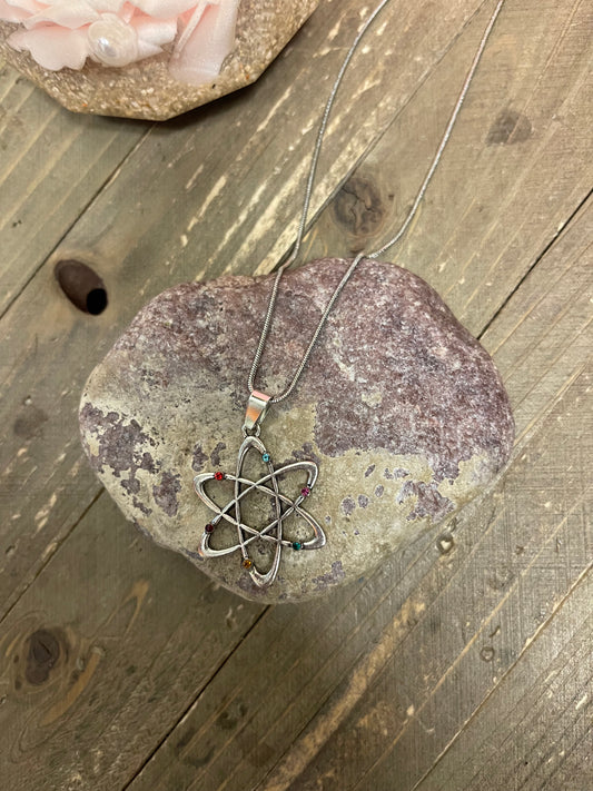 Rhinestone Atom Pendant on a Silver chain NecklacePink tiful of LOVE