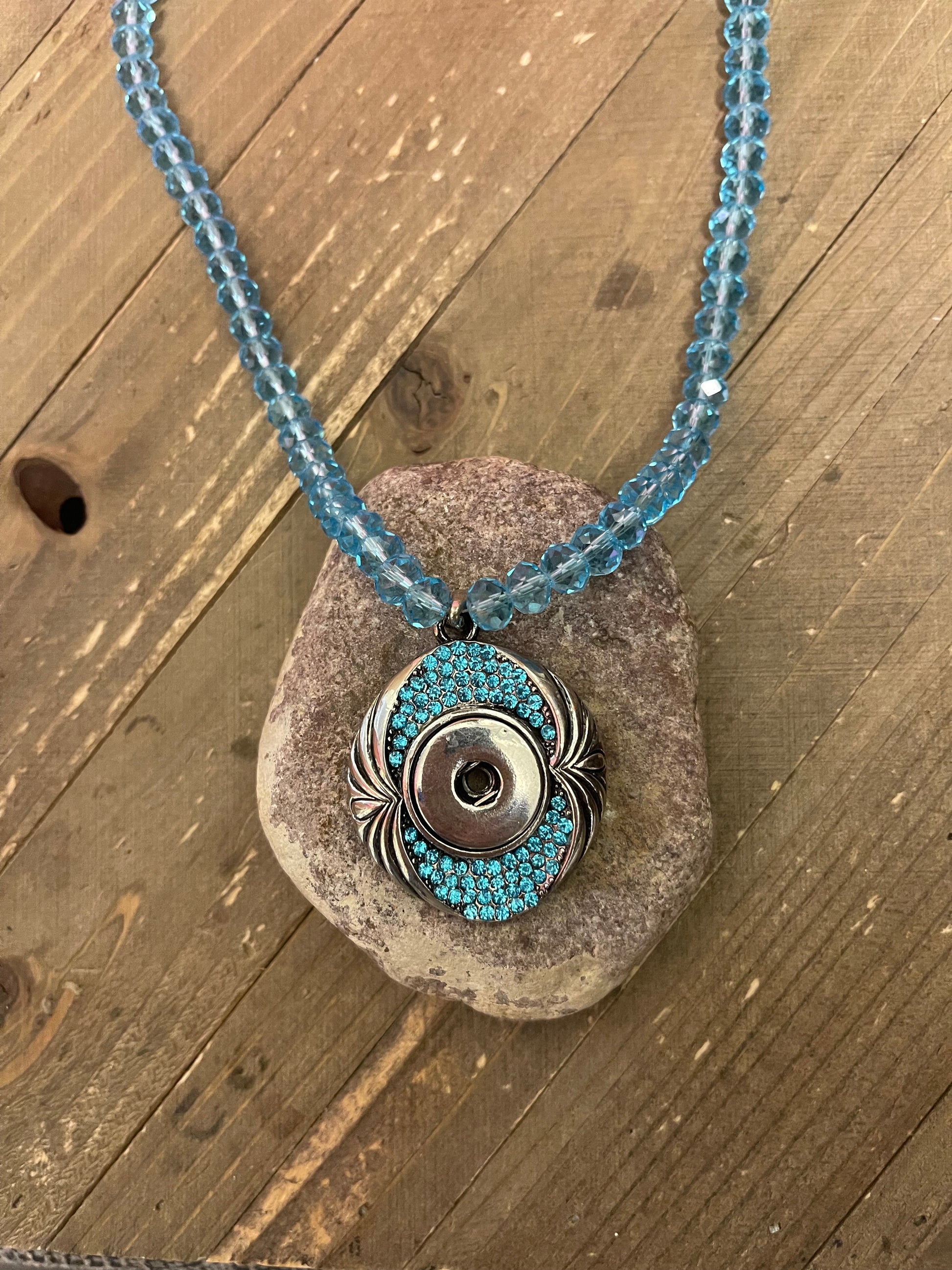 Ginger Snap Necklace - Light Blue Beads and Rhinestone and silver pendant snap necklace - Coordinates with 18-20mm SnapPink tiful of LOVE