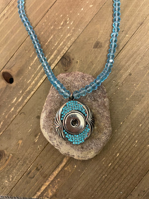 Ginger Snap Necklace - Light Blue Beads and Rhinestone and silver pendant snap necklace - Coordinates with 18-20mm Snap