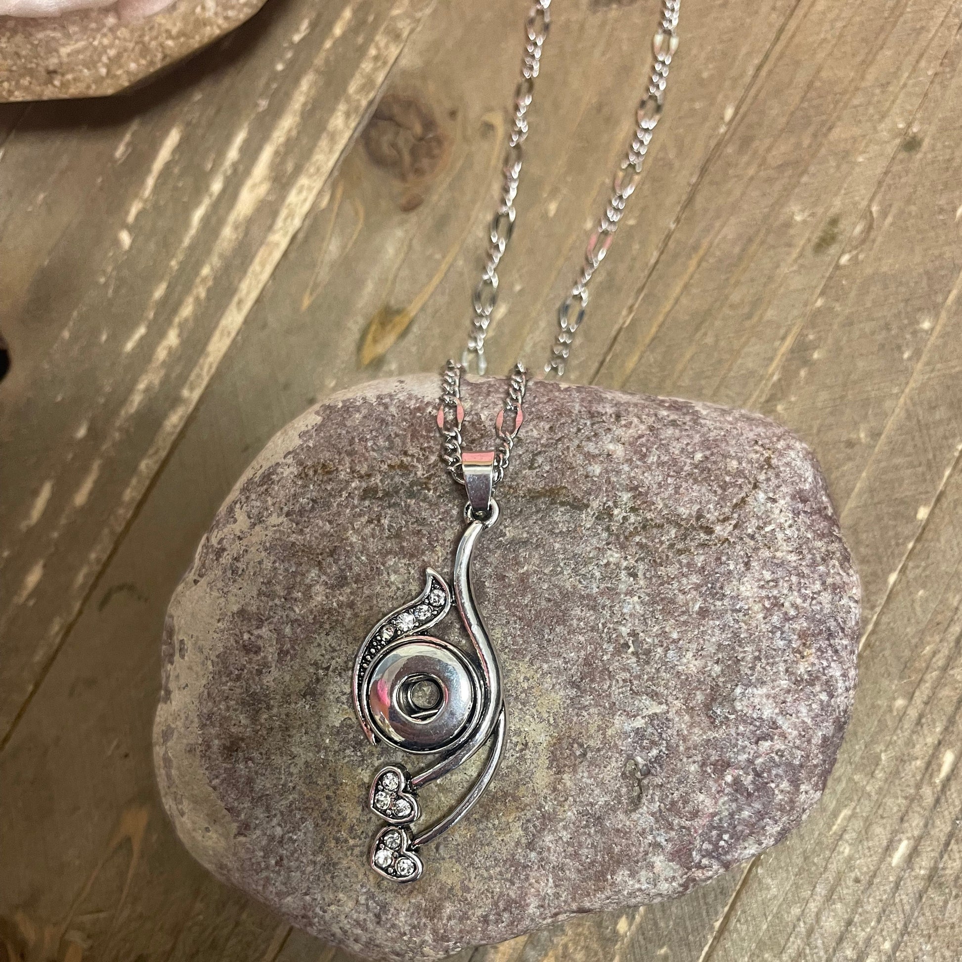 Mini Ginger Snap Necklace - Rhinestones &amp; Hearts Pendant on a silver chain Necklace  - Coordinates with mini SnapsPink tiful of LOVE