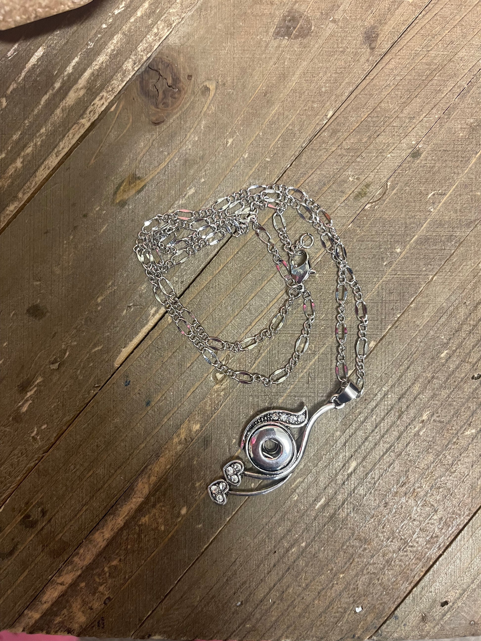 Mini Ginger Snap Necklace - Rhinestones &amp; Hearts Pendant on a silver chain Necklace  - Coordinates with mini SnapsPink tiful of LOVE