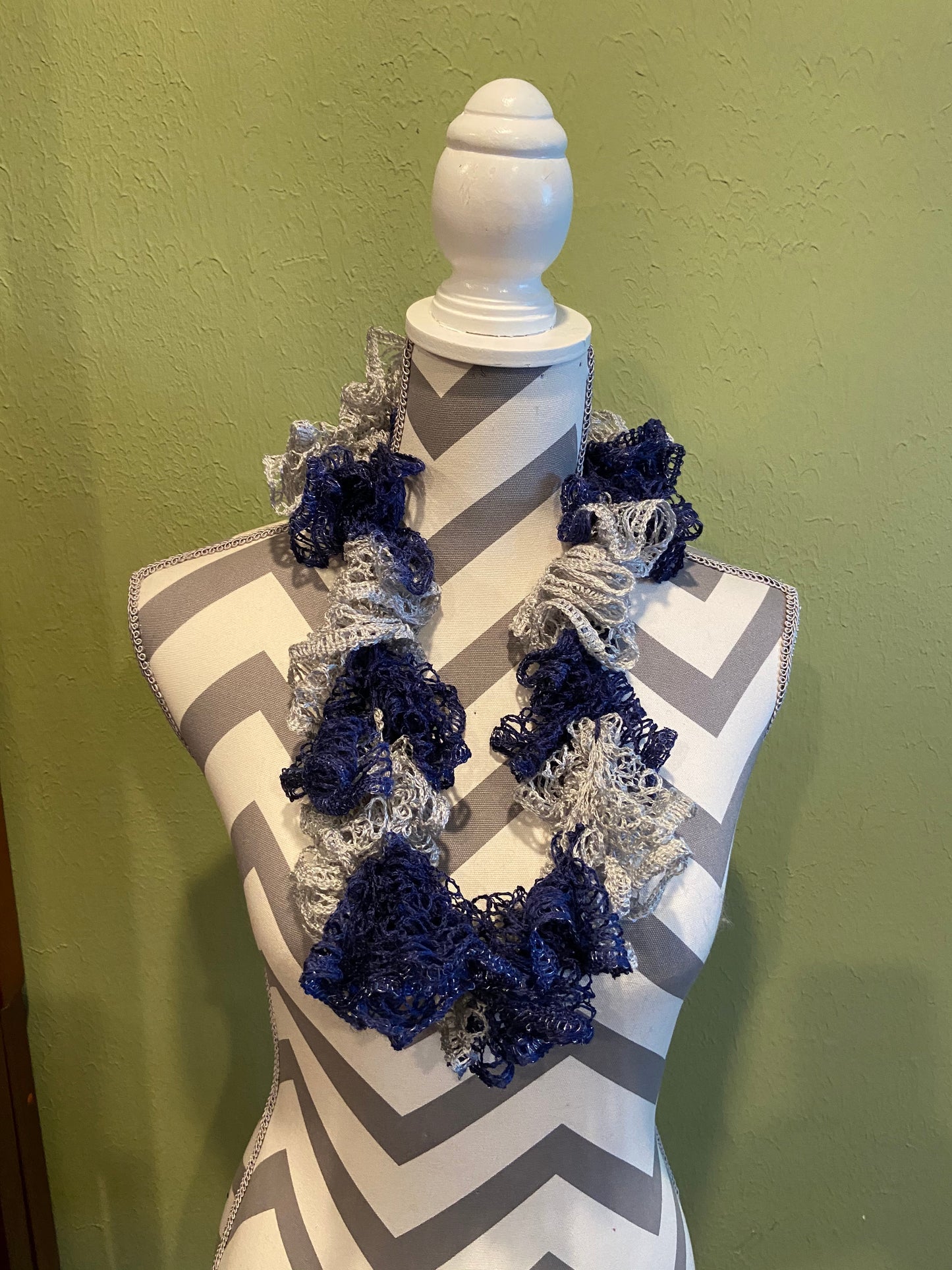 Ruffled Scarf handmade with Blue and Grey Team Sashay YarnPink tiful of LOVE