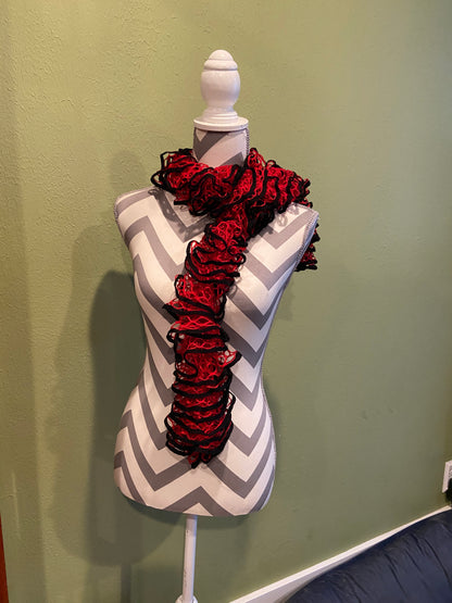 Ruffled Scarf handmade with Starbella Stripes yarn-Hot Shot