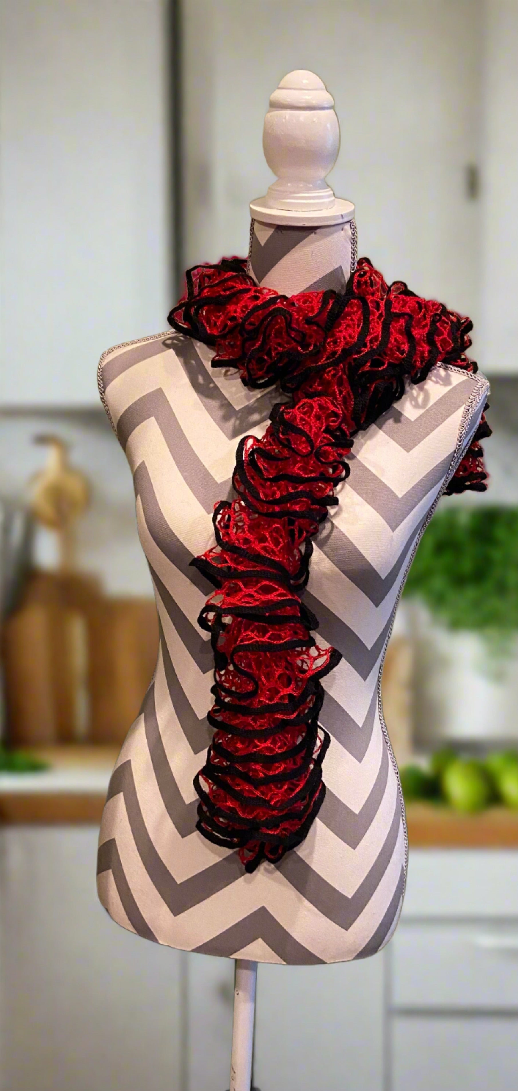 Ruffled Scarf handmade with Starbella Stripes yarn-Hot ShotPink tiful of LOVE