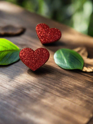 Red Glittery Heart Post Earrings