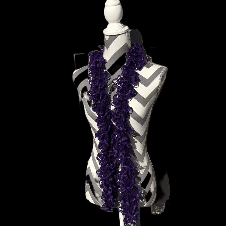 Ruffled Scarf handmade with Sashay Dark Purple metallic yarnPink tiful of LOVE