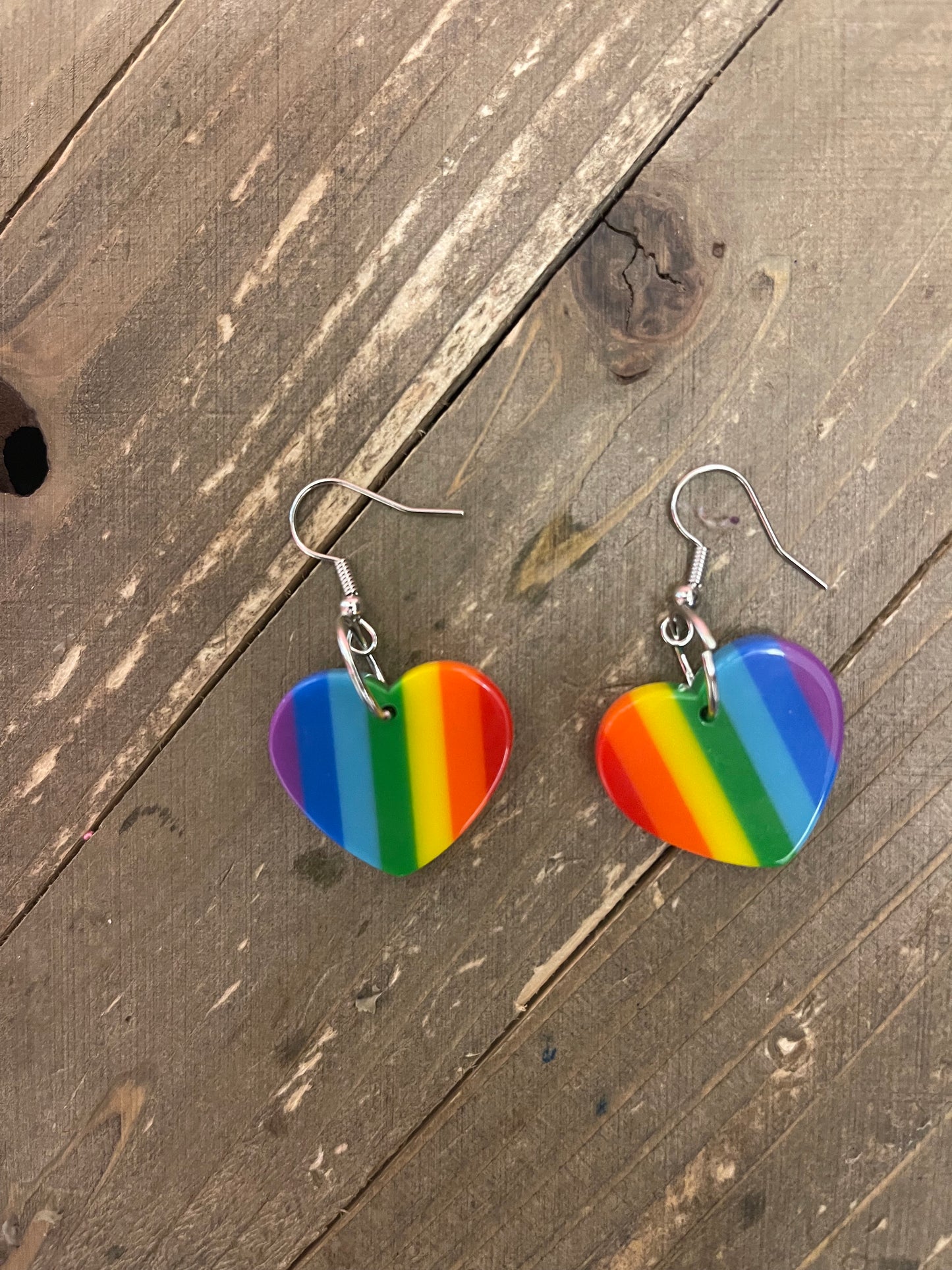 Rainbow Heart charm wire earrings