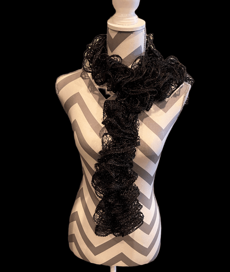 Ruffled Scarf handmade Black Metallic Sashay Yarn