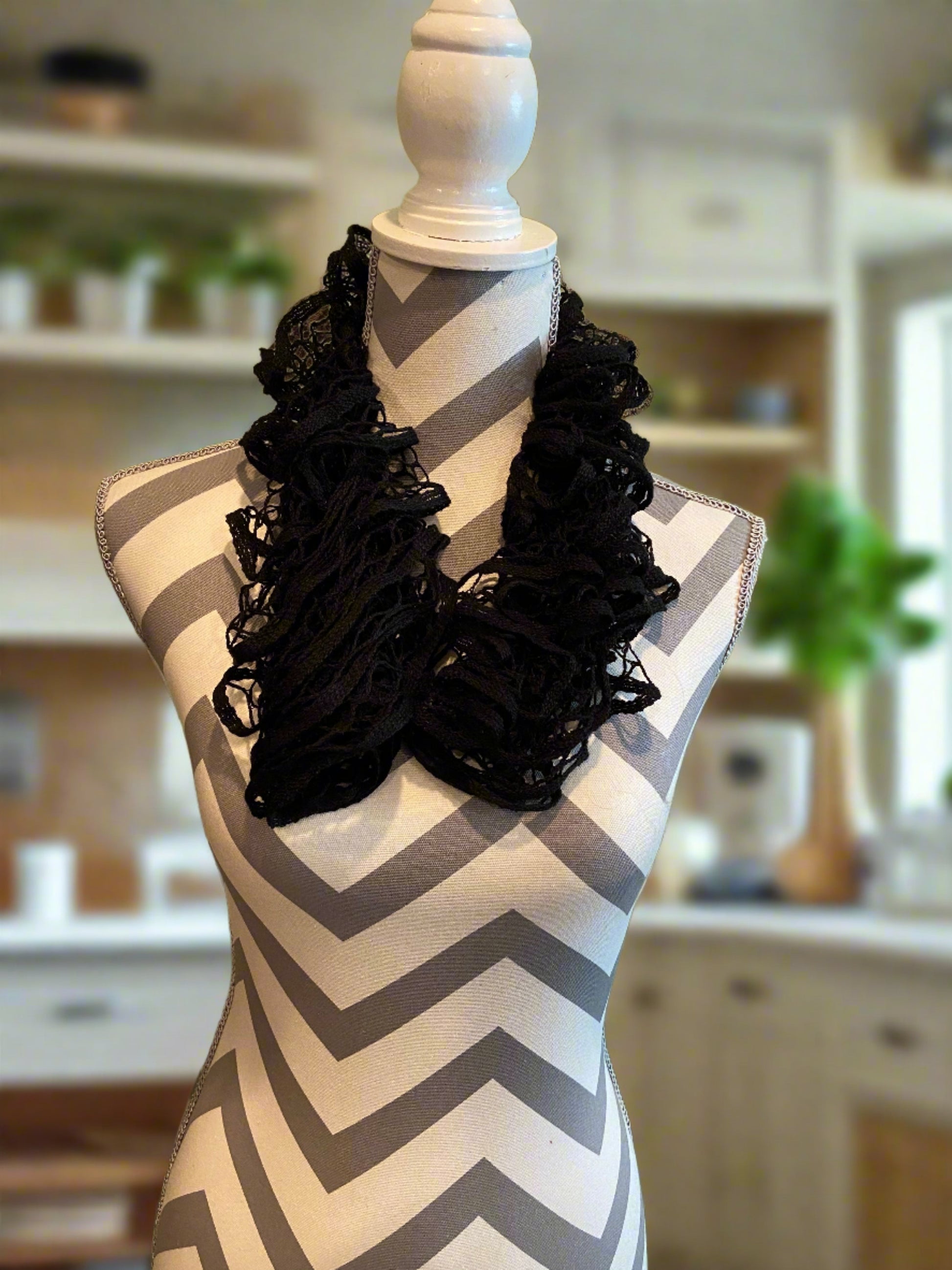 Ruffled Scarf handmade with Black Starbella YarnPink tiful of LOVE