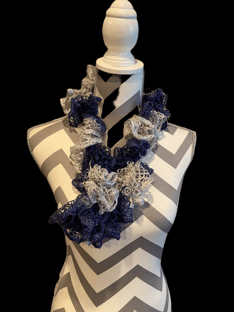 Ruffled Scarf handmade with Blue and Grey Team Sashay YarnPink tiful of LOVE