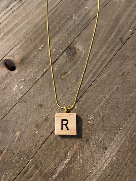 Wood Alphabet Tiles on Gold Chain Necklace (all Letters)Pink tiful of LOVE
