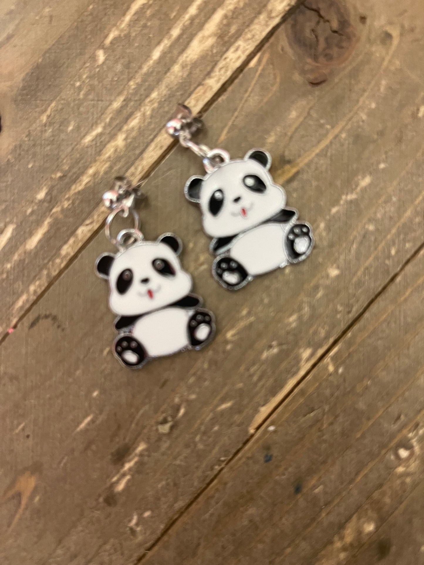 Panda Bear Metal charm Ball Post earrings