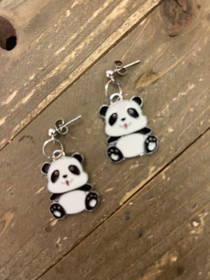 Panda Bear Metal charm Ball Post earrings