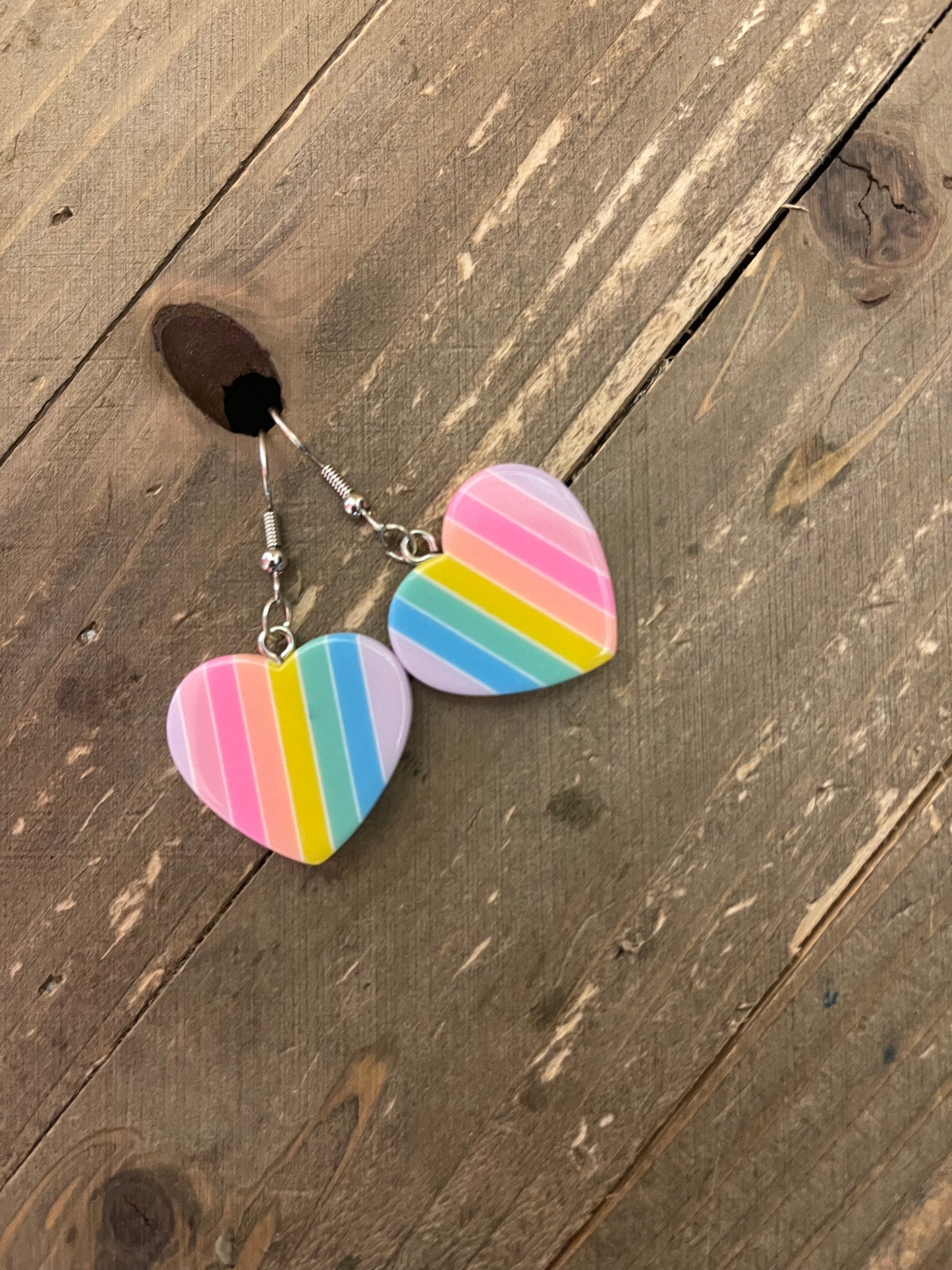 Rainbow Pastel Heart charm wire earrings