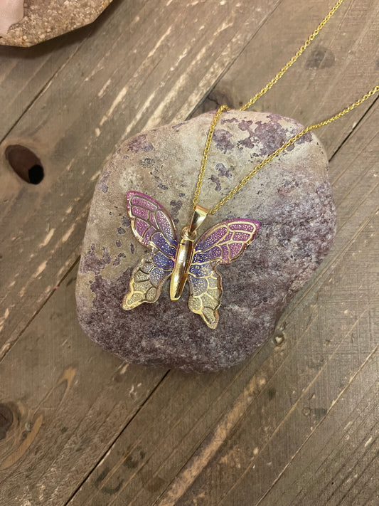 Butterfly Pendant on a Gold chain NecklacePink tiful of LOVE