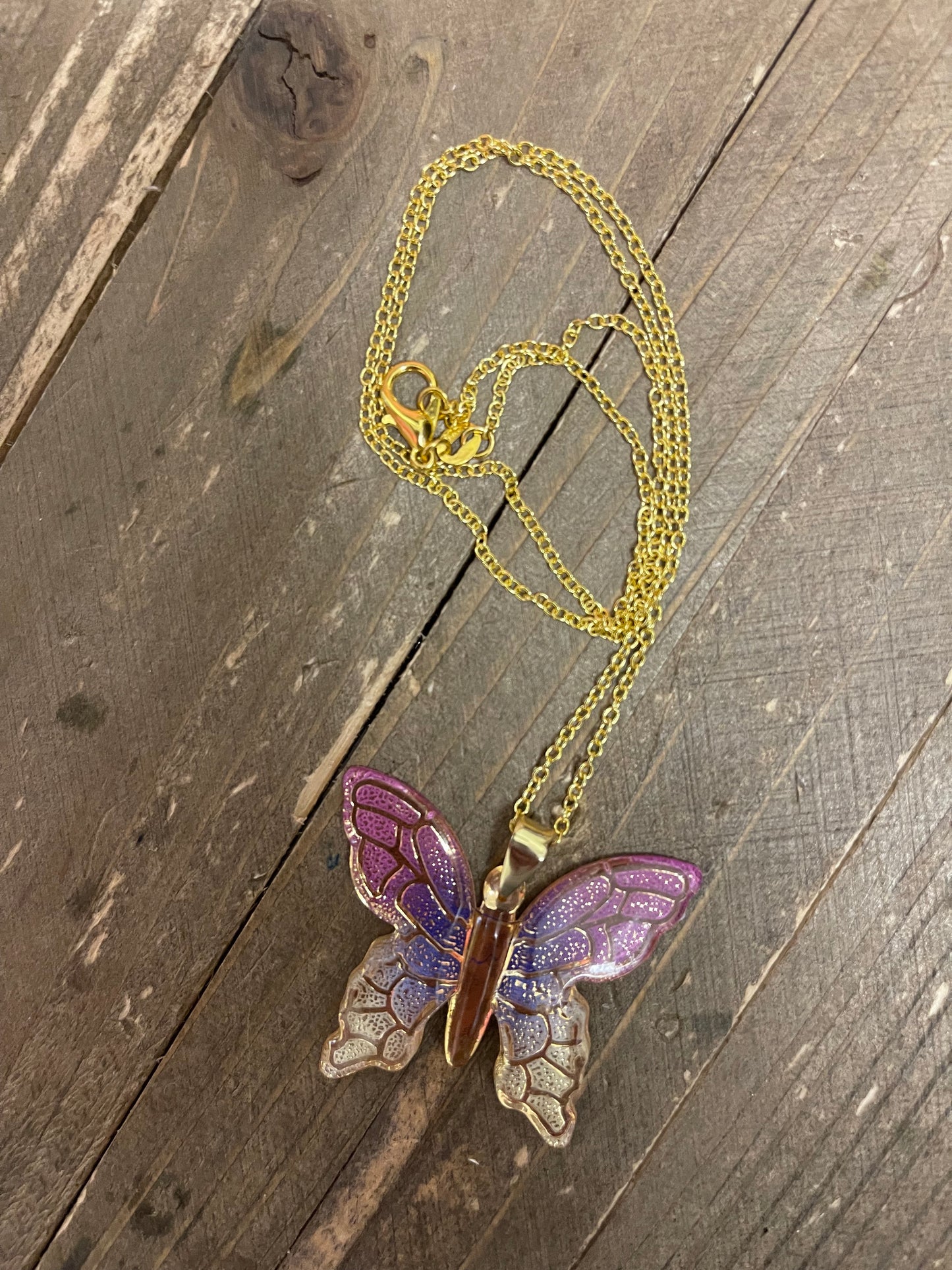 Butterfly Pendant on a Gold chain NecklacePink tiful of LOVE