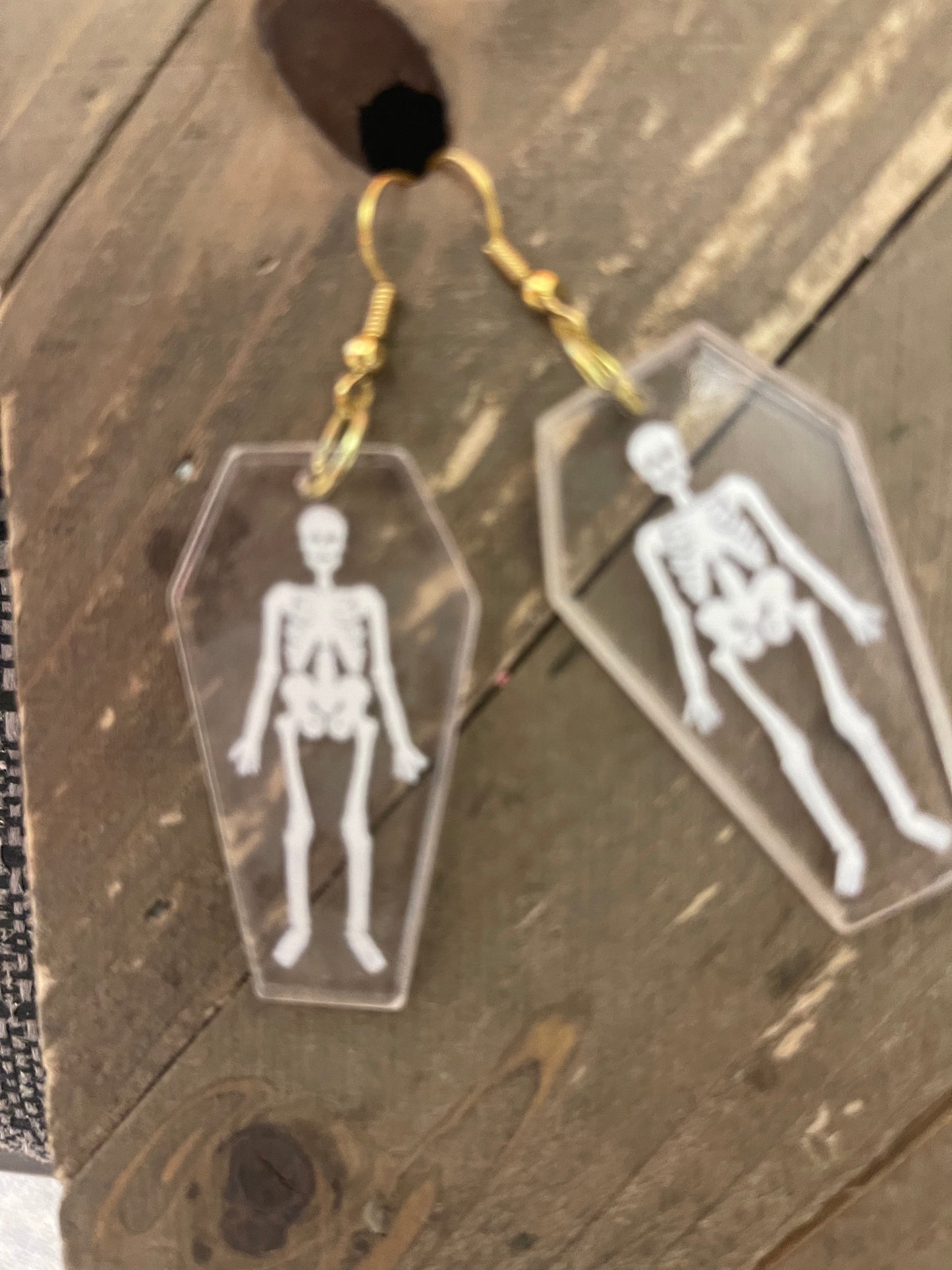 Skeleton in a Acrylic coffin charm wire earringsPink tiful of LOVE