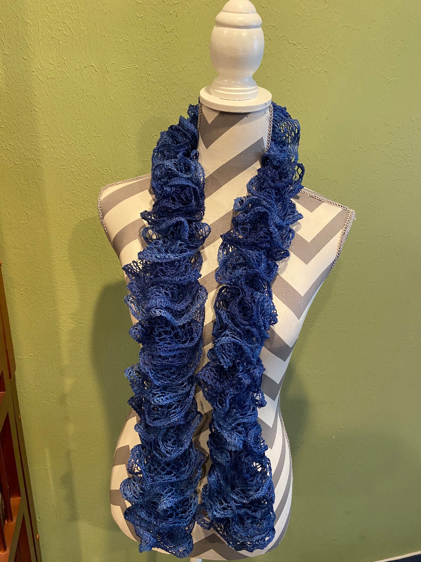 Ruffled Scarf handmade with Sapphire Metallic Sashay yarn
