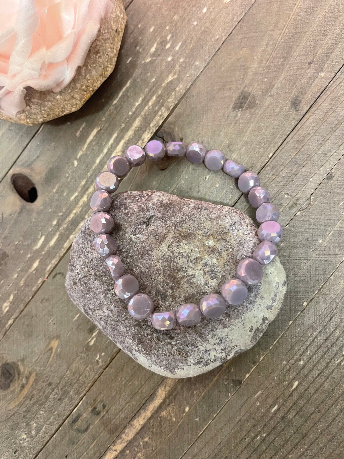 Purple faceted Marbled Faux Stone beaded Stretch braceletPink tiful of LOVE