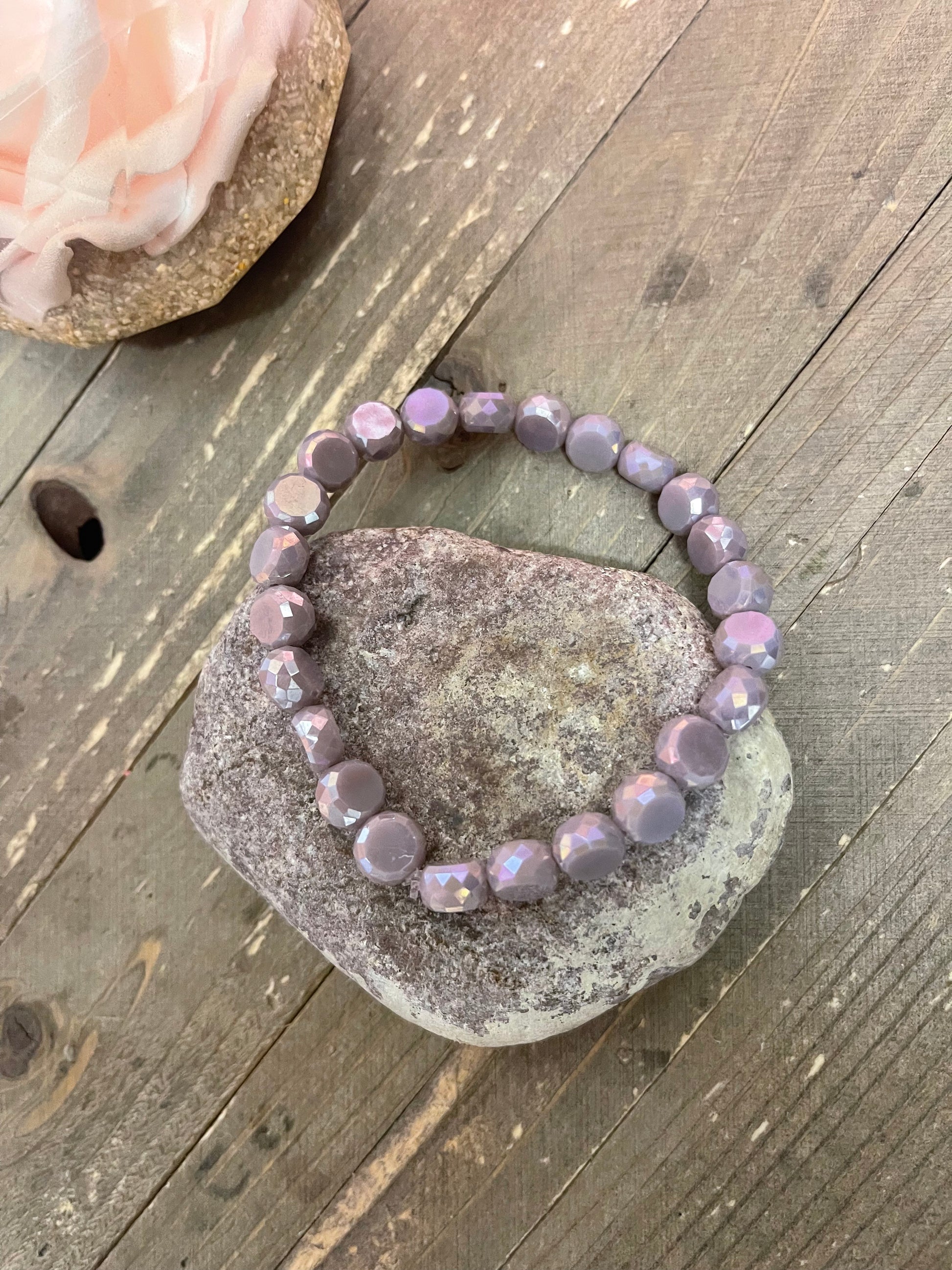 Purple faceted Marbled Faux Stone beaded Stretch braceletPink tiful of LOVE