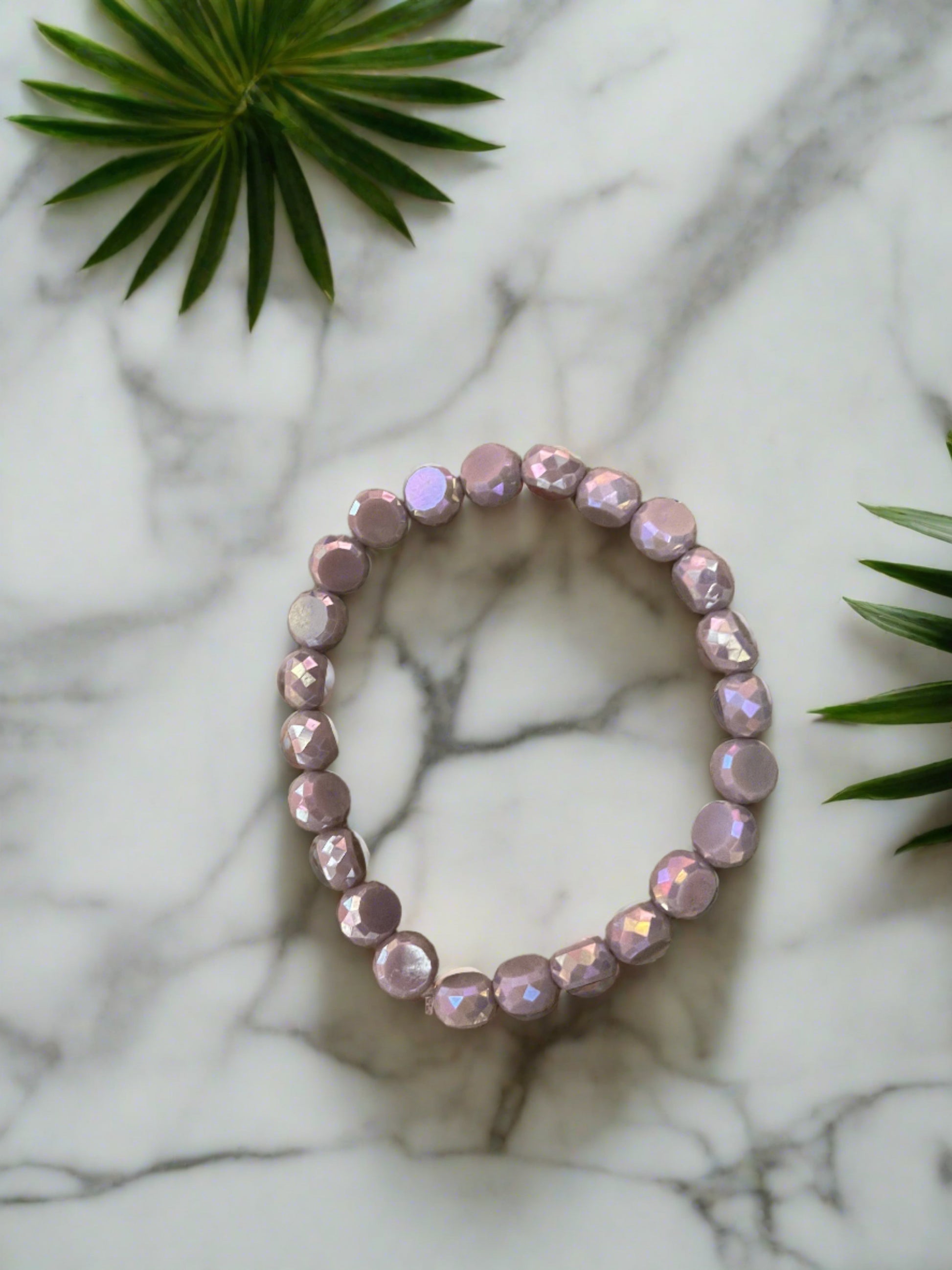 Purple faceted Marbled Faux Stone beaded Stretch braceletPink tiful of LOVE