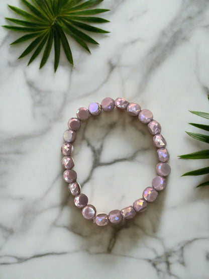 Purple faceted Marbled Faux Stone beaded Stretch bracelet
