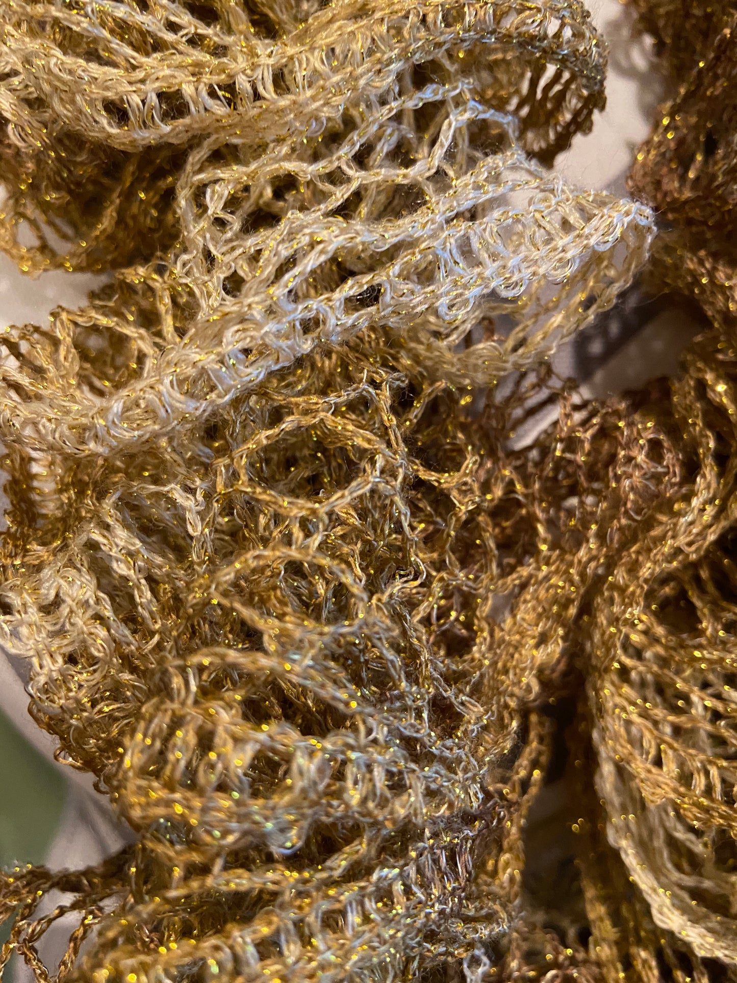 Ruffled Scarf handmade with Golden Metallic Sashay yarn